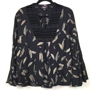 Johnny Was Embroidered Festher Boho Blouse Top Size M Hippie Festival Coachella